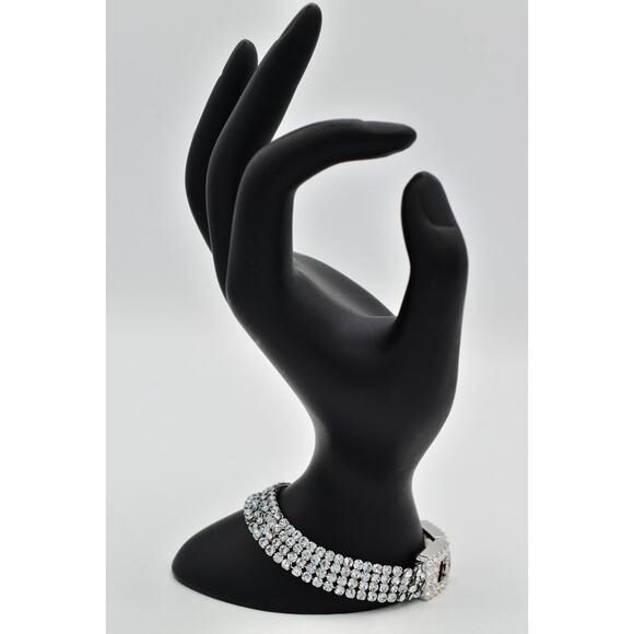 Swarovski Mesh Crystal Tennis Bracelet Prong Rhinestone Silver Swan Signed BinAW - Picture 6 of 12